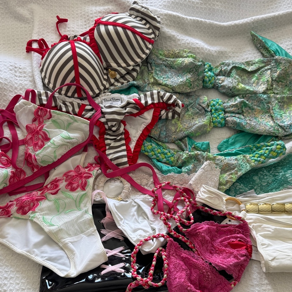 Fabric lot of beach, bunny, bikinis, tops, and bottoms vintage older